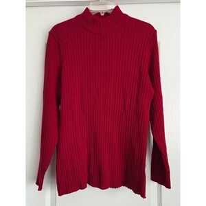 Nina Leonard VTG Red Ribbed Mock Neck Wool Blend Sweater Long Sleeve Women Sz XL
